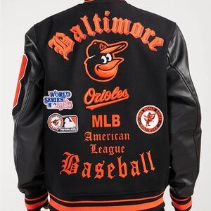 MLB BALTIMORE ORIOLES CLASSIC OLD ENGLISH MEN'S RIB WOOL VARSITY JACKET